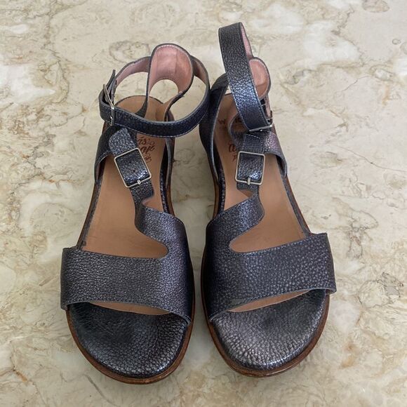 Wonders Leather Sandals Metallic Grey Ankle Strap - Picture 2 of 13